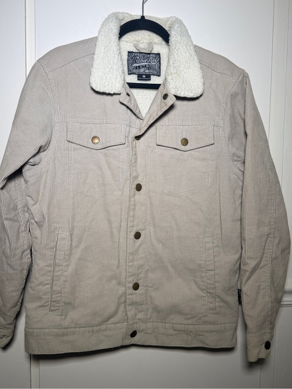 Brooklyn Cloth Men's Sherpa-Lined Corduroy Jacket - Beige Medium Snap Buttons